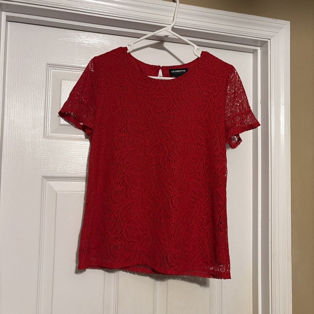 Liz Claiborne Women's Lace Top Red Size Small, Career Tops for Women, Sm Blouses